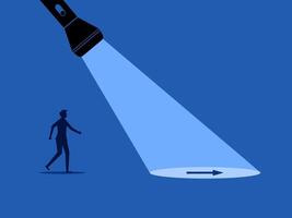 Diverse business paths, help guide. man follows the arrow to opportunity vector