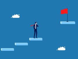 Challenge. Businessman stuck in the gap between the stairs, can not reach the flag vector