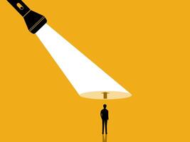 flashlight shines on an arrow to guide the businessman. business concept vector