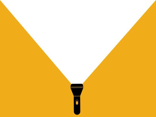 Search concept, Advertising banner. Flashlight on yellow background.