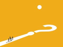 Problems, challenges. team Businessman on the road of question mark vector