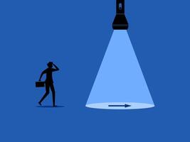 Help show the way or solve the problem. Businessman follows the arrow to opportunity vector