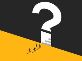Solution, Ambition. team Businessman on the stairs in question mark on the wall vector