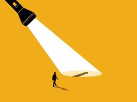 Ambition, help support. man follows the arrow to opportunity vector
