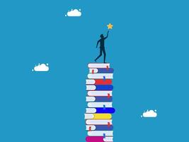 a person standing on top of a stack of books with a star vector