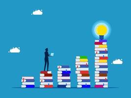 man standing on top of books with light bulb vector