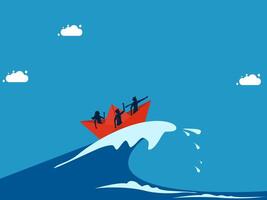 team people on a boat in the ocean with a wave vector