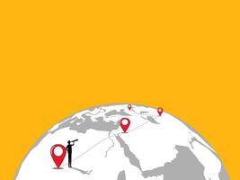 man stands looking at world map pins, expanding branches, traveling, searching for new opportunities vector