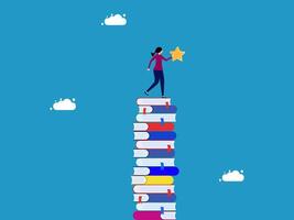 a woman stands on top of a stack of books with a star vector
