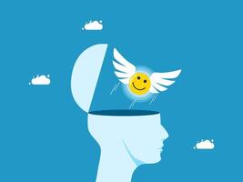 smiling face with wings in the head of a man vector