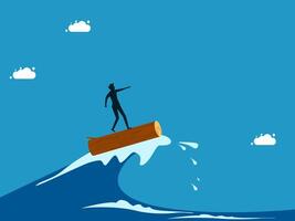 man standing on top of a wave with a suitcase vector