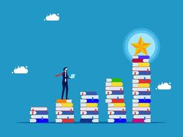 man standing on top of books with star on top vector
