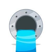 Draining water from a pipe isolated on white background. vector