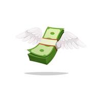 Dollar money stack with wings isolated on white background. vector