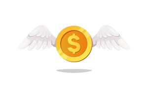 Dollar coin winged isolated on white background vector