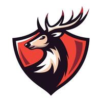 a deer head on a red and black shield vector