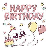 designs happy birthday card with cute cartoon character illustration vector