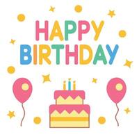 designs happy birthday card with cake and balloons vector