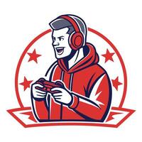 man in a hoodie holding a controller vector