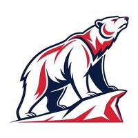 a bear standing on a rock with red and blue stripes vector