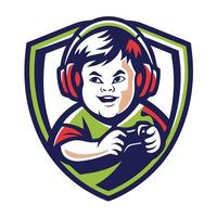 a little boy playing design artgames in a shield vector