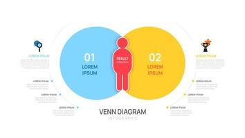 Venn diagram Infographic man chart template for business start up presentation with venn diagram elements illustration. vector