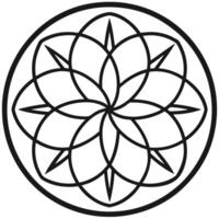 a black and white drawing of a flower in a circle vector