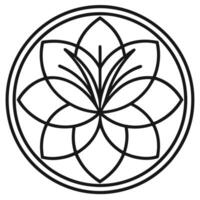 black and white drawing of a flower in a circle vector