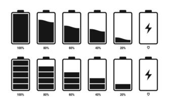 Set of different battery level. battery indicator, battery charge signs vector