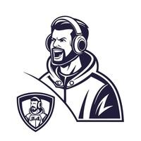 a man with headphones and beard is wearing a hoodie vector