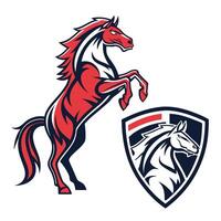 a red and white horse with a shield on it vector