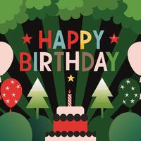 designs happy birthday card with a cake and balloons vector