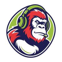 mascot icon retro illustration of a gorilla wearing headphones with headphones on head viewed from side set vector
