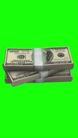 Rotating Stack of 100 USD Bills in Close-Up 3D Animation Vertical Green Screen video