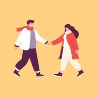 man and woman in warm winter clothes causually walking vector