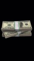 Rotating Stack of 100 USD Bills in Close-Up 3D Animation Vertical On Alpha Channel video