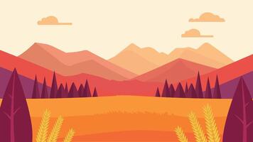 Wheat Field Nature Scenery with Mountains Hills View in the Morning vector