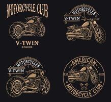 Set of 4 retro motorcycle emblems, labels, badges, logos, prints, templates vector