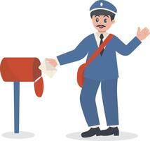 Postman Sending Envelope in Flat Design vector