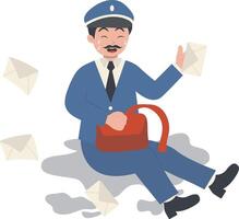 Postman Laughing Under a Pile of Envelope vector