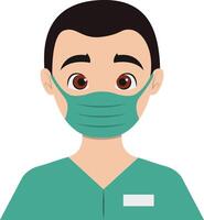 Male Nurse in Green Uniform and Mask vector