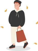Men Walking in Autumn Day with Bag vector