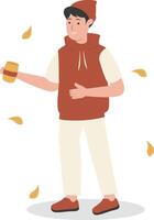 Men Walking in Autumn Day with Brown Jacket vector