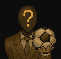 Mysterious Businessman Holding Soccer Ball With Question Mark On Head In Dark Background Illustration vector