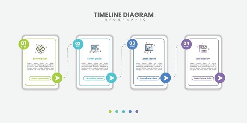 Business infographic template. 4 Step timeline journey. Process diagram, 4 options link shape isolated on white background,