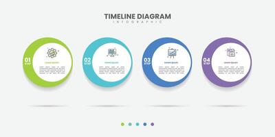 Business infographic template. 4 Step timeline journey. Process diagram, 4 options circle colorfulon white background, Infograph elements vector