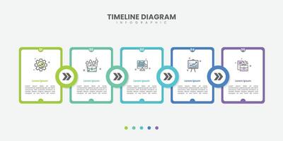 Business infographics design element with modern marketing icons. Timeline with 5 options with arrow vector