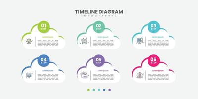 Business infographic template. 6 Step timeline journey. Process diagram, 6 options on white background, Infograph cloud vector
