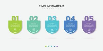 Business infographics design element with modern marketing icons. Timeline with 5 options colorful steps or processes vector