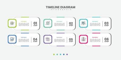 Business infographic template. 6 Step timeline journey. Process diagram, 6 options box geometric on white background vector